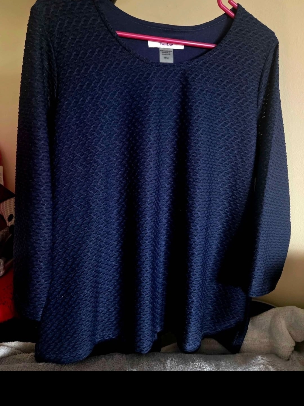 Talbots Navy Textured Scoop-Neck Blouse Top.Size M.
